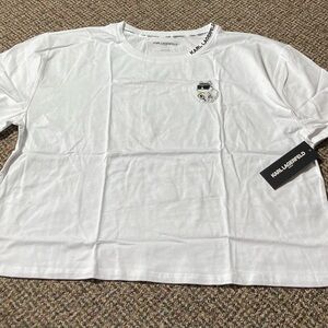 Karl Lagerfeld White short-sleeve T-shirt, Mens XL, Embroidered Cat